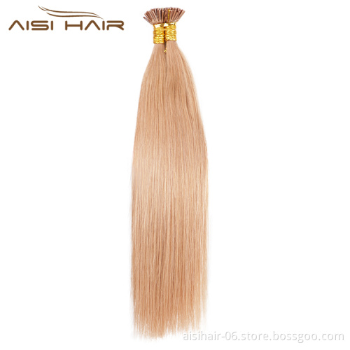 Aisi Hair 10A Unprocessed Color 12# Human Hair Pre Bonded Keratin Double Drawn I Tip Human Hair Extension For Women